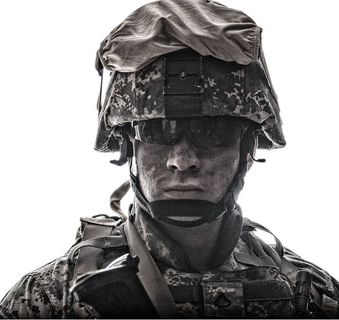Soldier wearing helmet